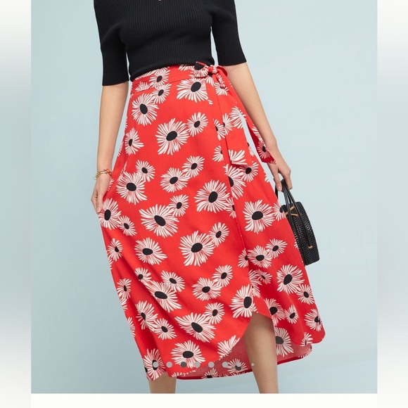 Anthropologie Red Asymmetrical Wrap Midi Skirt - Picture 8 of 10